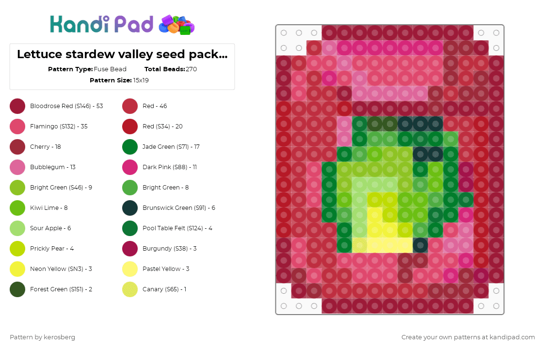 Lettuce stardew valley seed pack alt - Fuse Bead Pattern by kerosberg on Kandi Pad - red,green