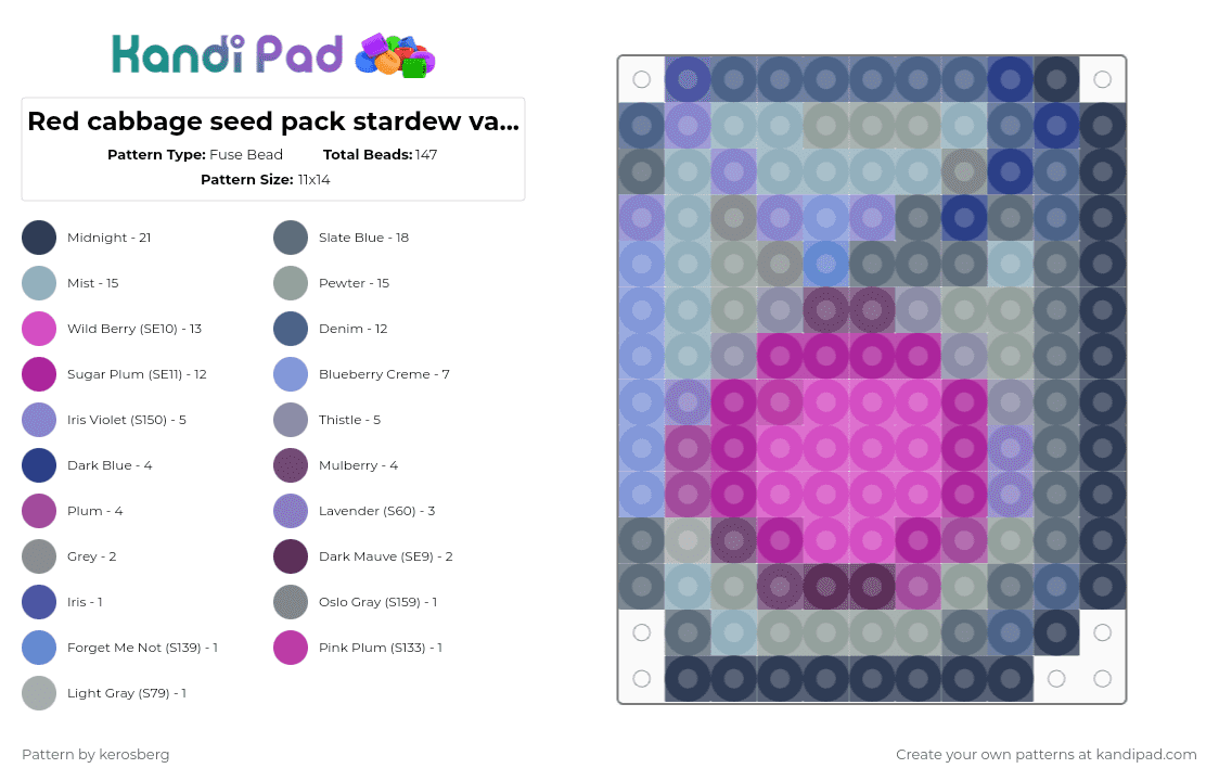 Red cabbage seed pack stardew valley - Fuse Bead Pattern by kerosberg on Kandi Pad - gray,pink