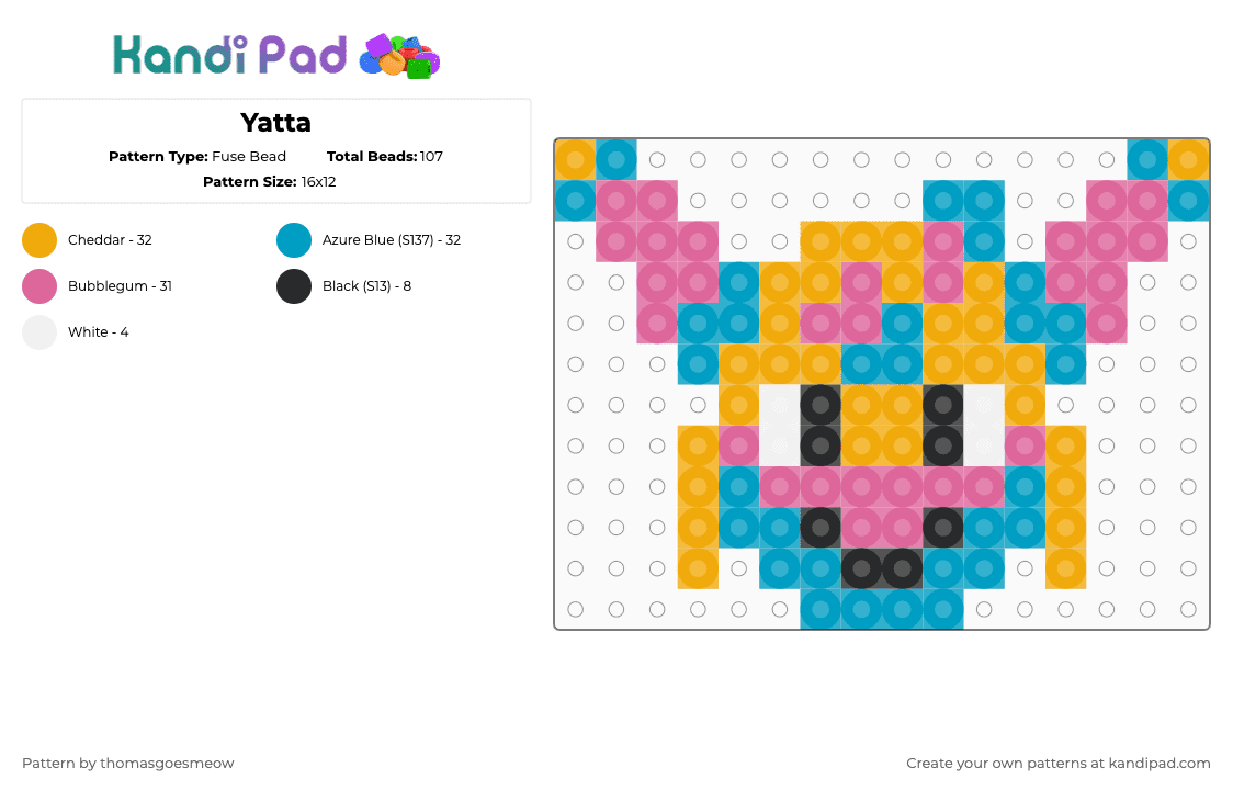 Yatta - Fuse Bead Pattern by tomluvsshark on Kandi Pad - orange,pink,light blue,yatta,dandys world,yatta perler