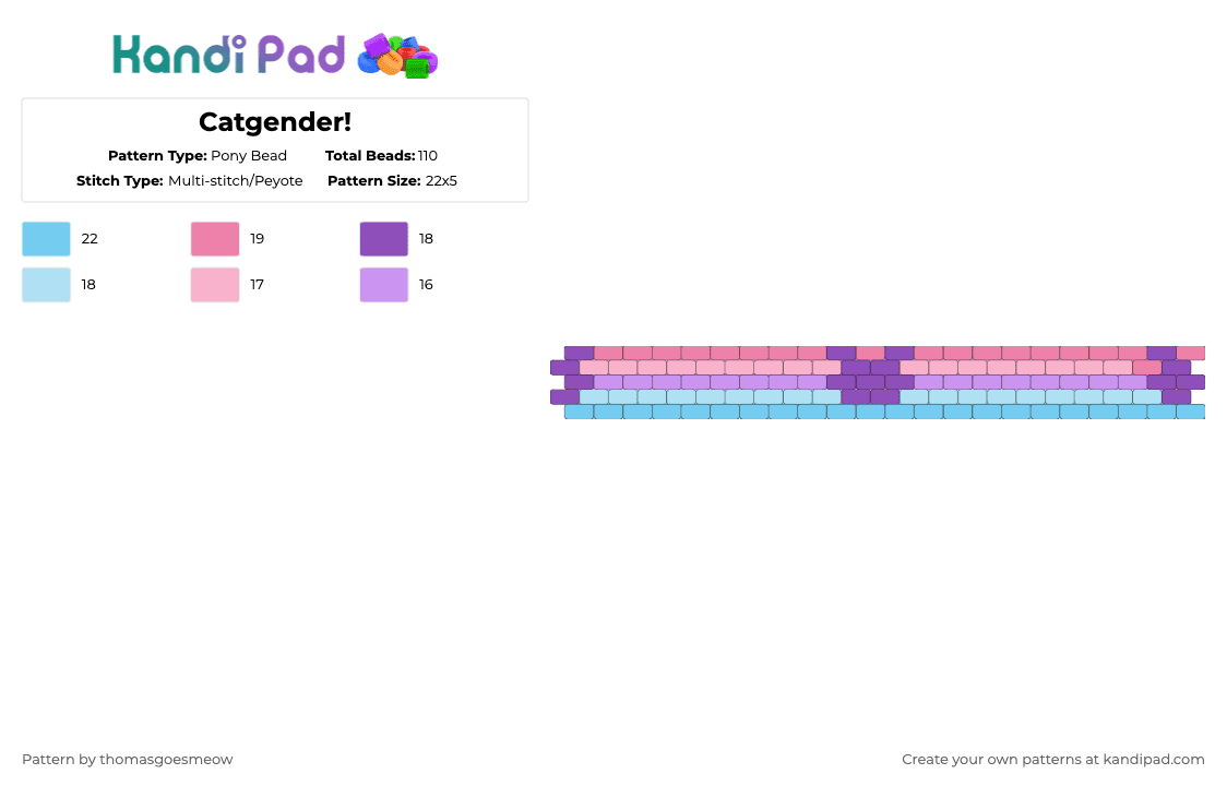 Catgender! - Pony Bead Pattern by tomluvsshark on Kandi Pad - pink,light blue,pride,cat,catgender,xenogender,transgender,kittygender,trans,trans pride