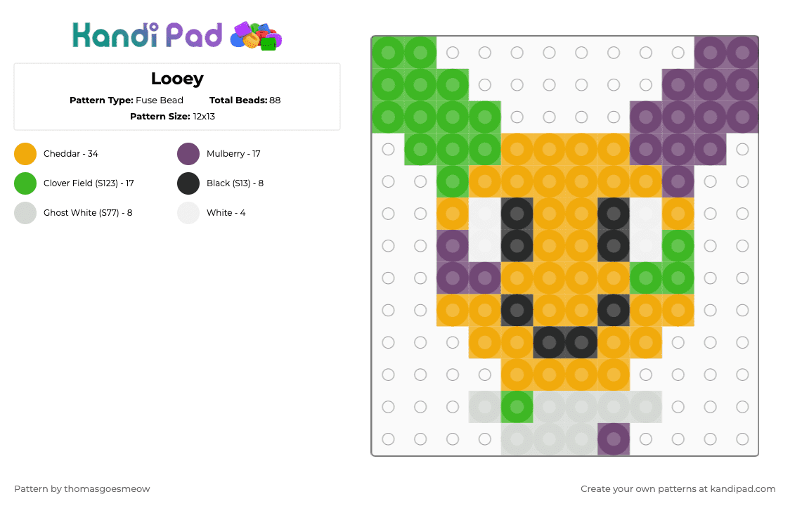 Looey - Fuse Bead Pattern by tomluvsshark on Kandi Pad - orange,looey,dandys world,looey perler,roblox