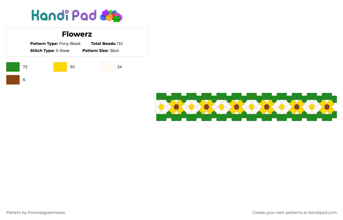 Flowerz - Pony Bead Pattern by tomluvsshark on Kandi Pad - green,daisy,sunflower,flower,flowers,nature,xbase