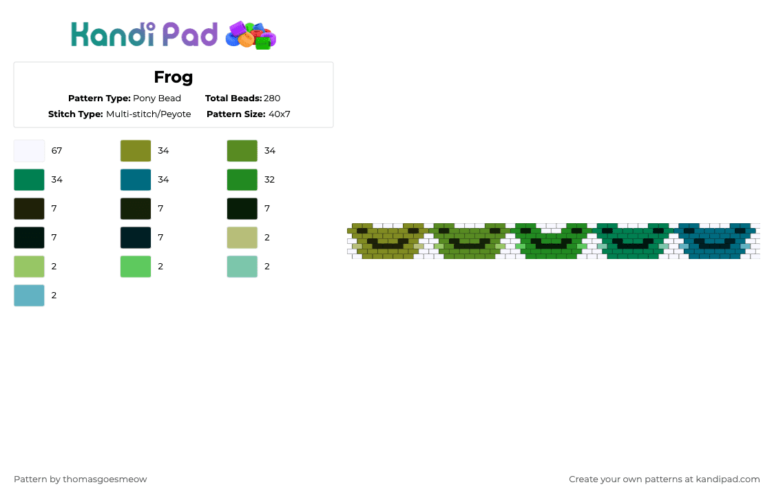 Frog - Pony Bead Pattern by tomluvsshark on Kandi Pad - gold,green,blue,frog,frogs,ribbit,froggie