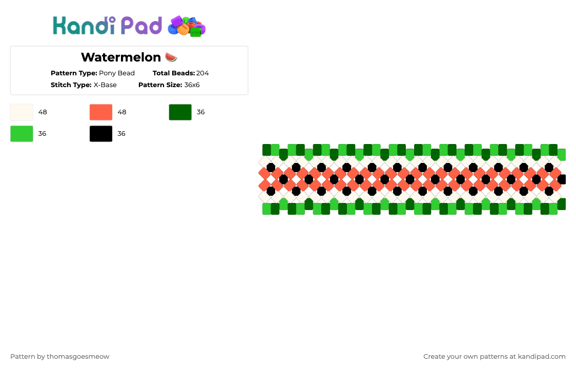 Watermelon 🍉 - Pony Bead Pattern by tomluvsshark on Kandi Pad - green,red,watermelon,fruit,x cuff,melon,palestine