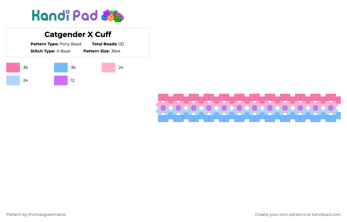 Catgender X Cuff - Pony Bead Pattern by tomluvsshark on Kandi Pad - pink,light blue,catgender,xenogender,trans,pride,lgbt,cat gender,xeno,xeno gender