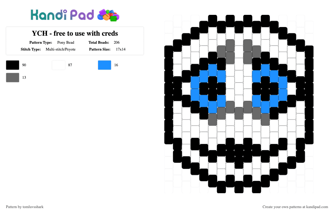 YCH - free to use with creds - Pony Bead Pattern by tomluvsshark on Kandi Pad - badge, base, furry, fursona, gray, light blue, oc, original character, white, ych