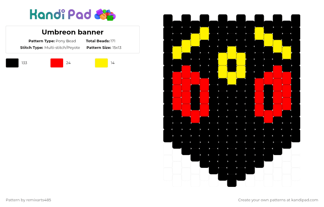 Umbreon banner - Pony Bead Pattern by remixarts485 on Kandi Pad - black,yellow,red