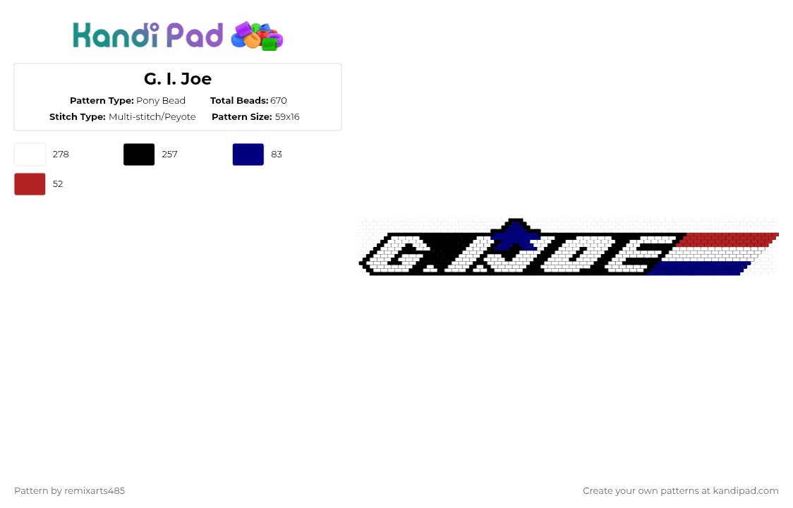 G. I. Joe - Pony Bead Pattern by remixarts485 on Kandi Pad - white,purple,red