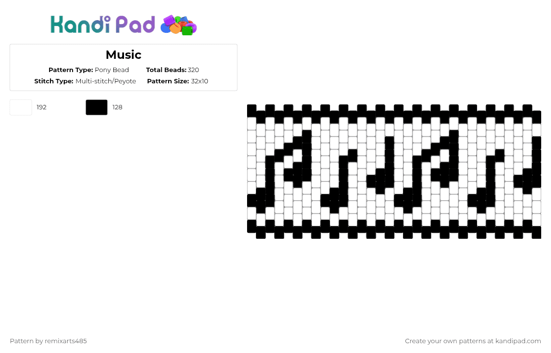 Music - Pony Bead Pattern by remixarts485 on Kandi Pad - black,white