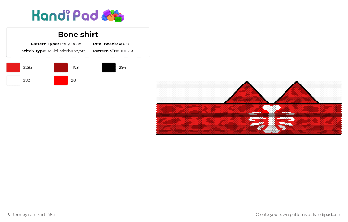 Bone shirt - Pony Bead Pattern by remixarts485 on Kandi Pad - red