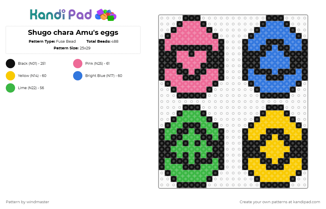 Shugo chara Amu\'s eggs - Fuse Bead Pattern by windmaster on Kandi Pad - black,yellow,blue,colorful,shugo chara,anime,eggs,manga