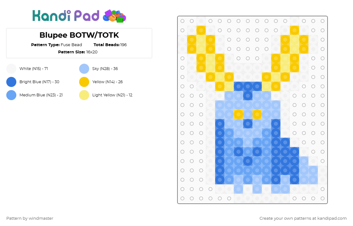 Blupee BOTW/TOTK - Fuse Bead Pattern by windmaster on Kandi Pad - light blue,blupee,botw,totk,legend of zelda,video game,breath of the wild,tears of the kingdom