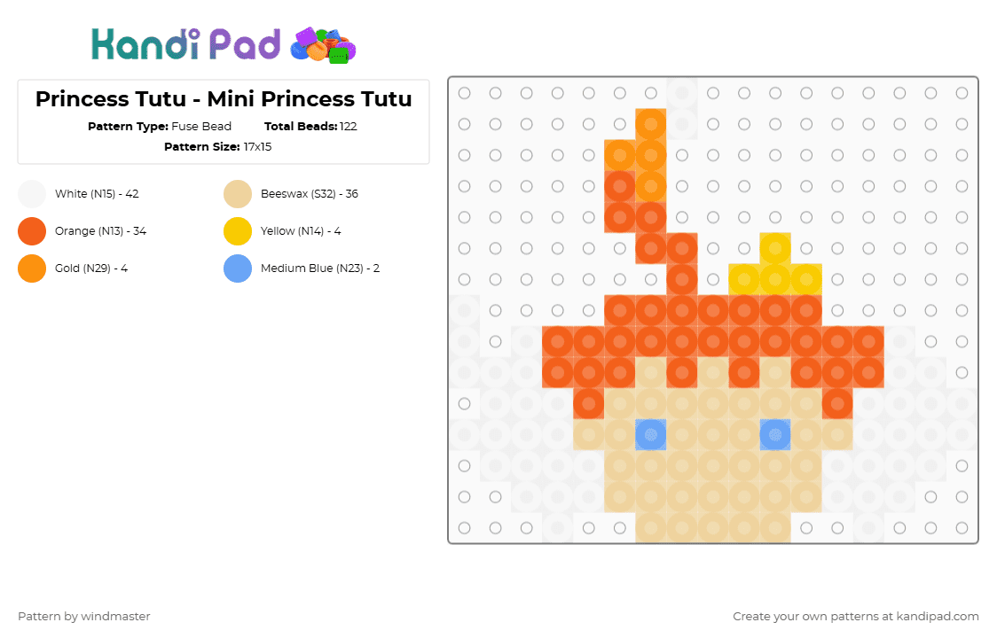 Princess Tutu - Mini Princess Tutu - Fuse Bead Pattern by windmaster on Kandi Pad - orange,beige,princess tutu,anime