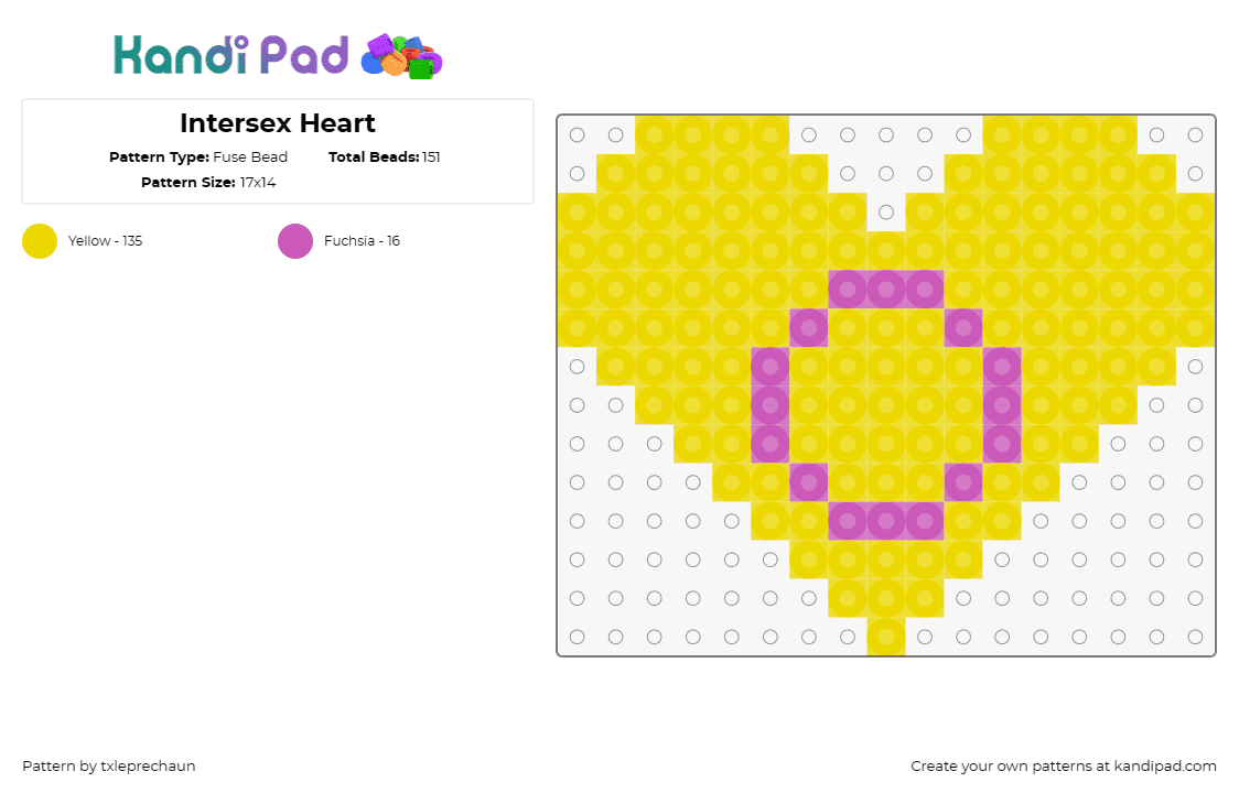 Intersex Heart - Fuse Bead Pattern by txleprechaun on Kandi Pad - intersex,hearts,pride