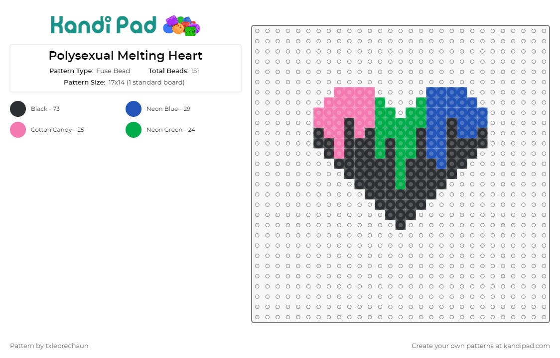 Polysexual Melting Heart - Fuse Bead Pattern by txleprechaun on Kandi Pad - polysexual,hearts,pride