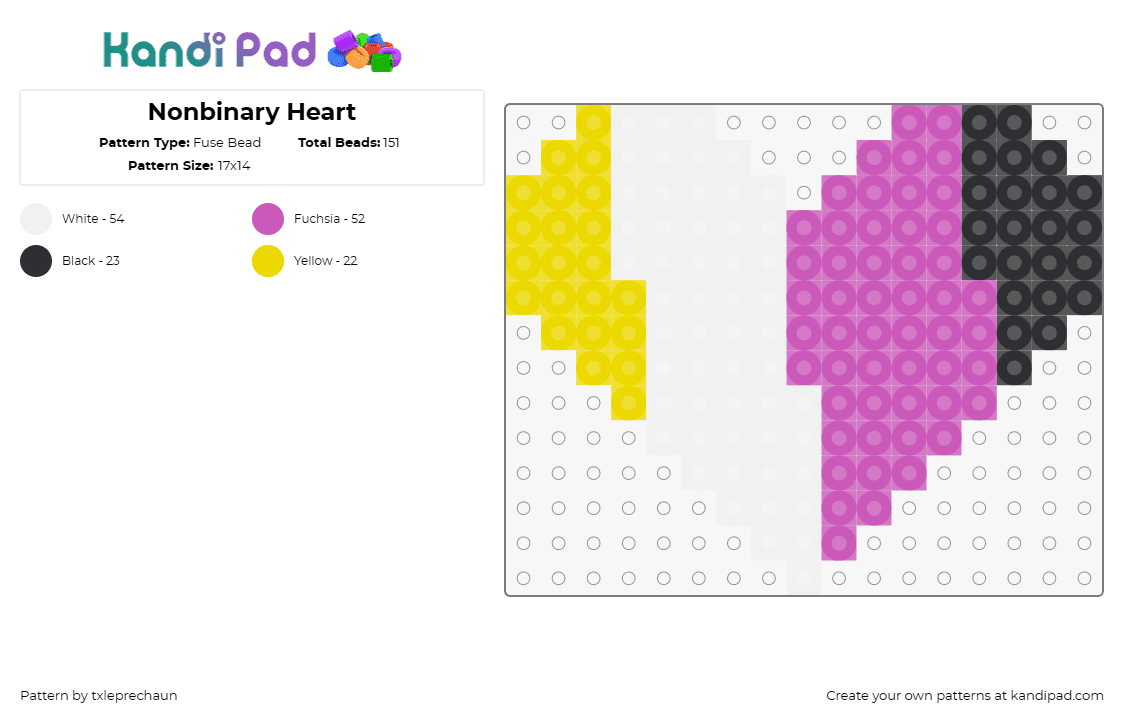 Nonbinary Heart - Fuse Bead Pattern by txleprechaun on Kandi Pad - nonbinary,hearts,pride