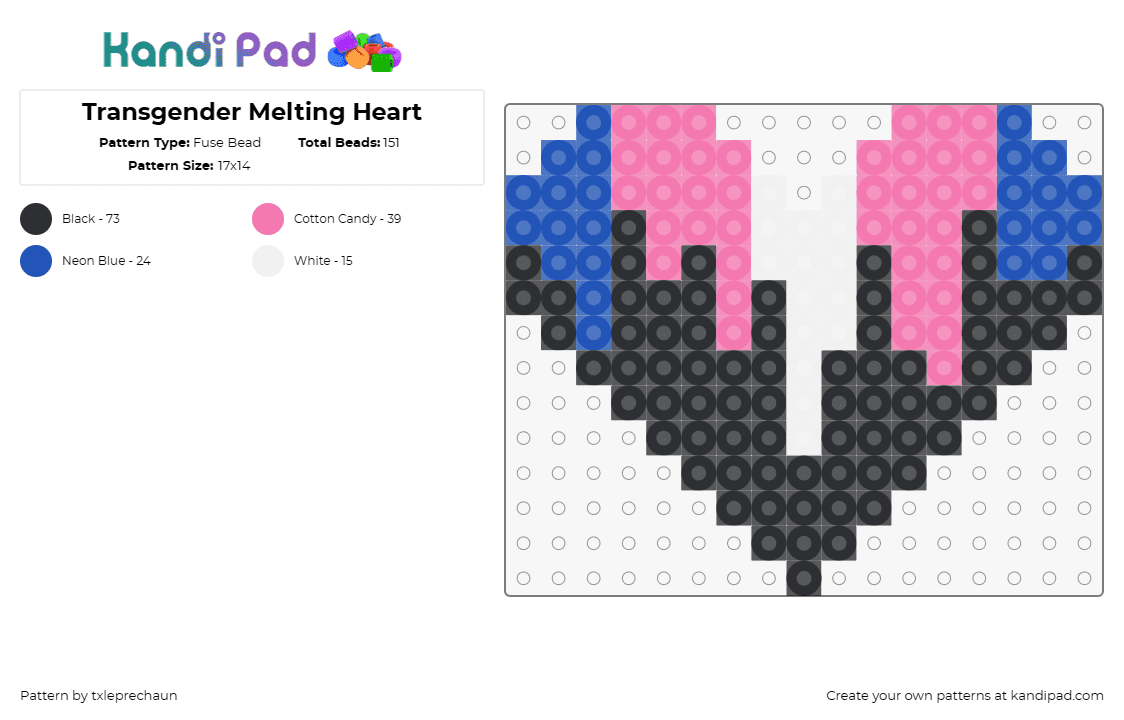 Transgender Melting Heart - Fuse Bead Pattern by txleprechaun on Kandi Pad - transgender,hearts,pride