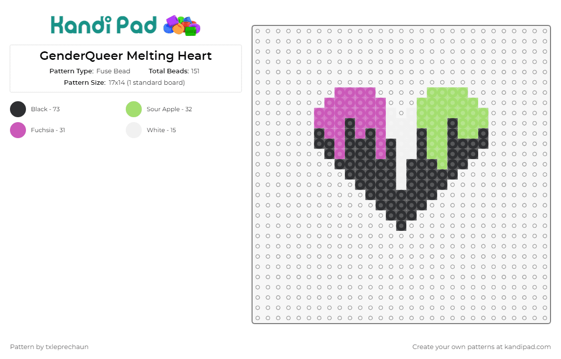 GenderQueer Melting Heart - Fuse Bead Pattern by txleprechaun on Kandi Pad - gender queer,hearts,pride