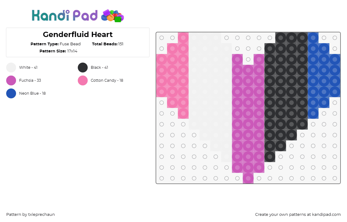 Genderfluid Heart - Fuse Bead Pattern by txleprechaun on Kandi Pad - gender fluid,hearts,pride