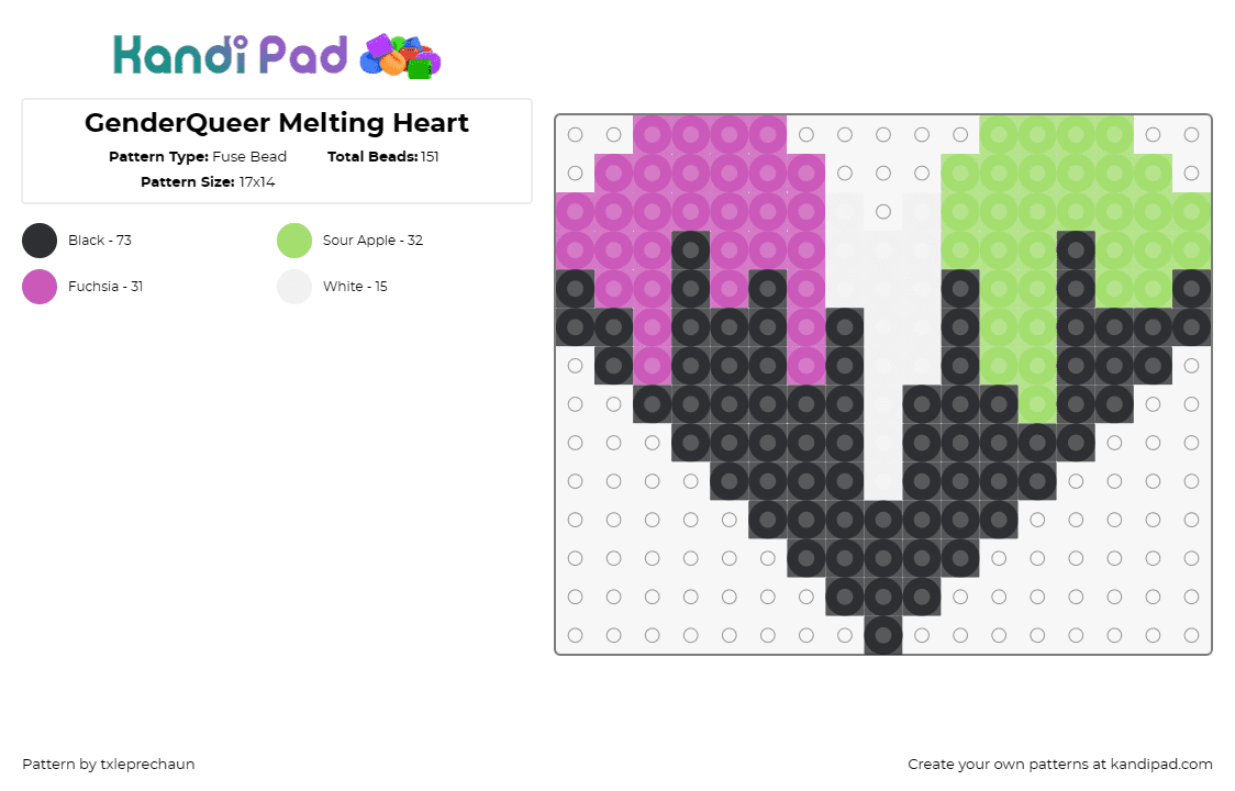GenderQueer Melting Heart - Fuse Bead Pattern by txleprechaun on Kandi Pad - gender queer,hearts,pride