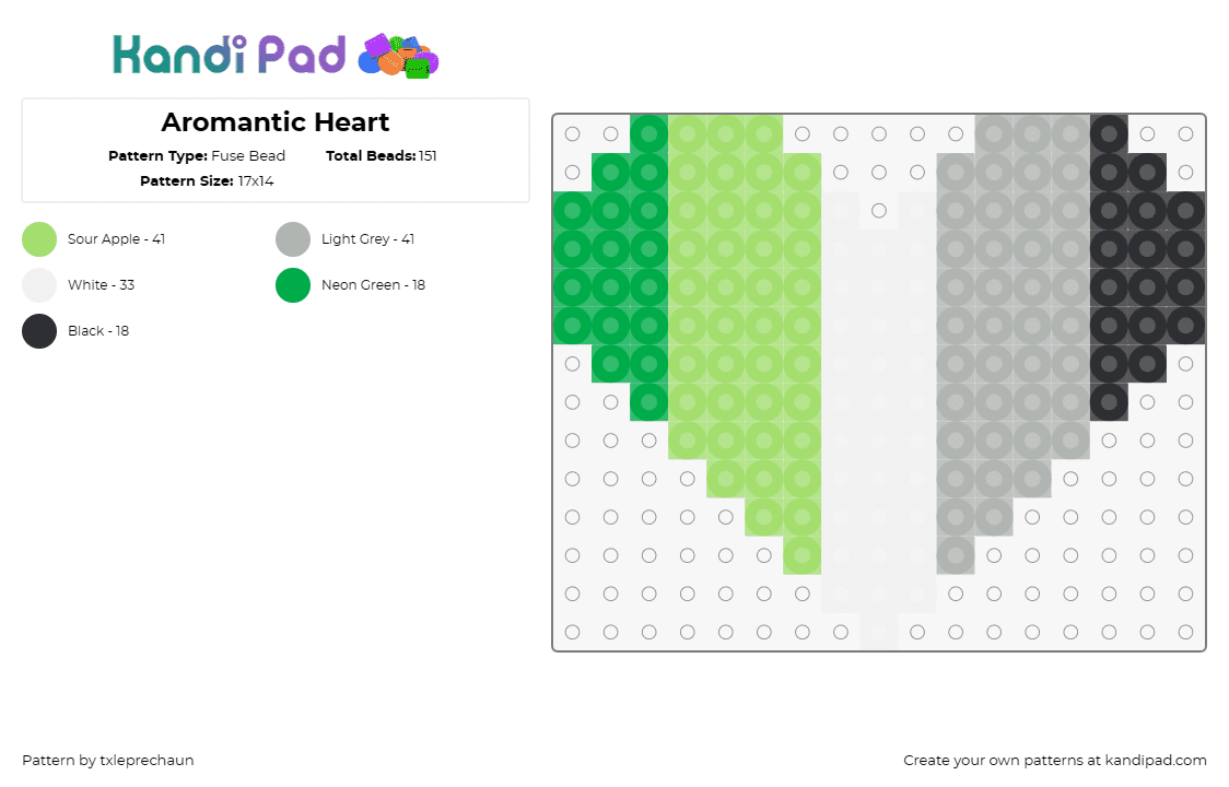 Aromantic Heart - Fuse Bead Pattern by txleprechaun on Kandi Pad - aromantic,hearts,pride
