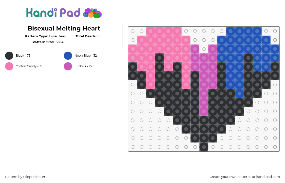 Bisexual Melting Heart - Fuse Bead Pattern by txleprechaun on Kandi Pad - bisexual,hearts,pride