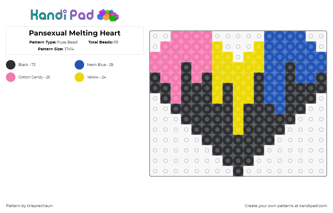 Pansexual Melting Heart - Fuse Bead Pattern by txleprechaun on Kandi Pad - pansexual,hearts,pride