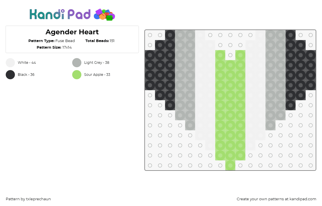 Agender Heart - Fuse Bead Pattern by txleprechaun on Kandi Pad - agender,hearts,pride