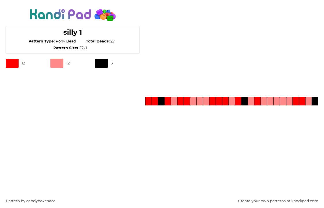 silly 1 - Pony Bead Pattern by candyboxchaos on Kandi Pad - single,bracelet,cuff,playful,blend,chic,simple,splash,color,red