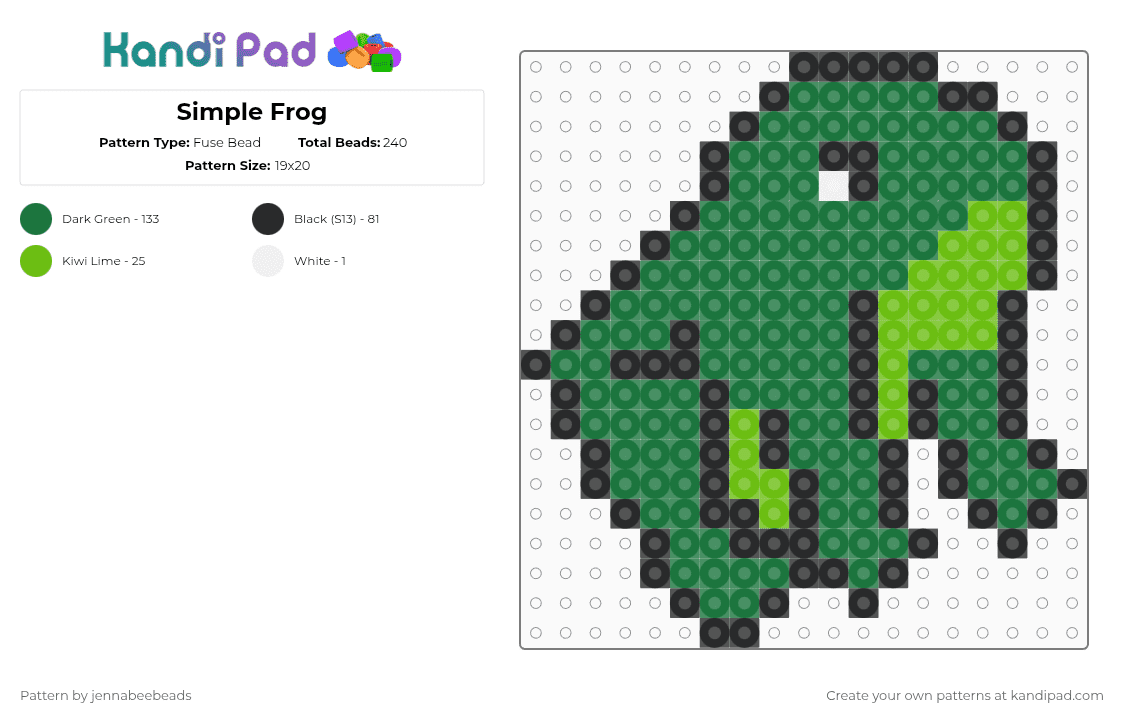 Simple Frog - Fuse Bead Pattern by jennabeebeads on Kandi Pad - green,frog,small,easy,cute,toad,ribbit,hop