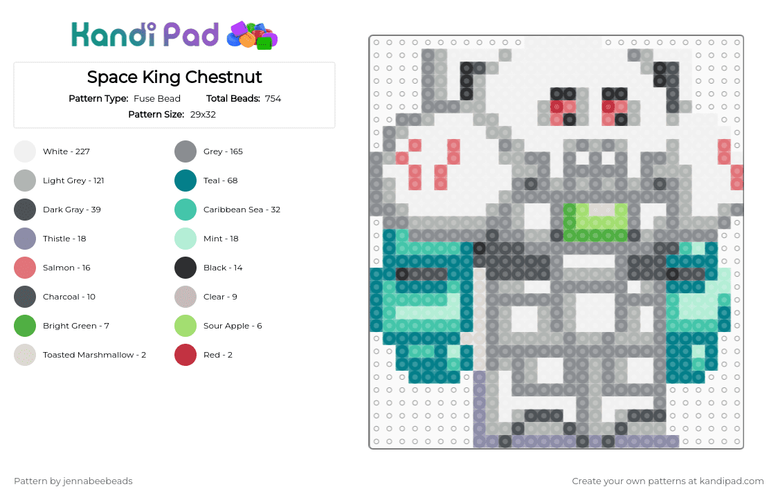 Space King Chestnut - Fuse Bead Pattern by jennabeebeads on Kandi Pad - gray,beige,teal,space king,chestnut,white,funny,flashgitz,space,handsome