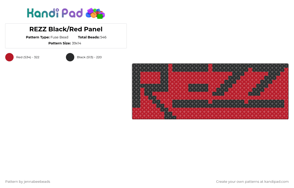 REZZ Black/Red Panel - Fuse Bead Pattern by jennabeebeads on Kandi Pad - 