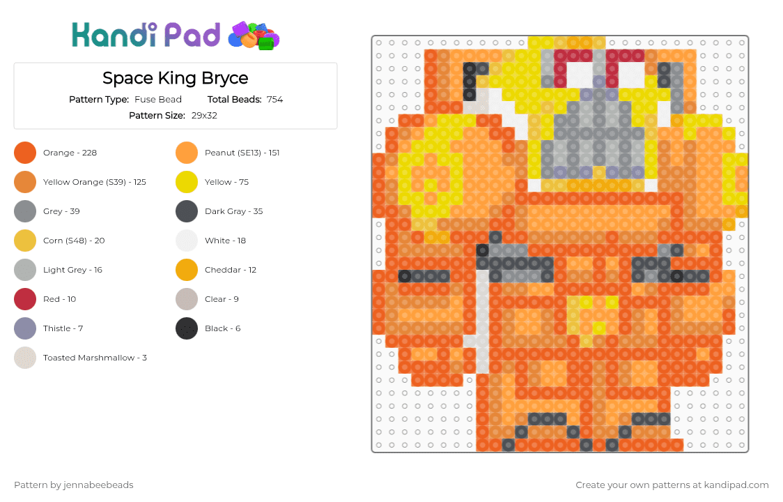 Space King Bryce - Fuse Bead Pattern by jennabeebeads on Kandi Pad - orange,space king,bryce,flashgitz,yellow,funny,space
