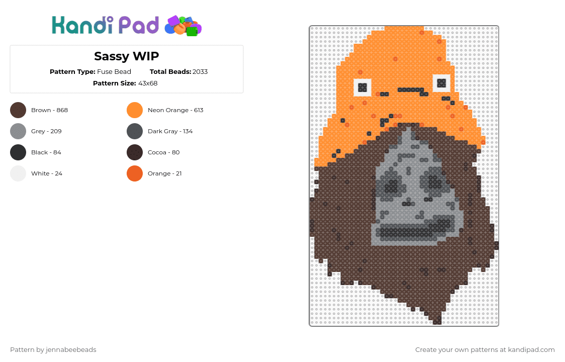 Sassy the Sasquatch - Fuse Bead Pattern by jennabeebeads on Kandi Pad - orange,brown,the big lez show,sassy,sasquatch,hat,funny,festival