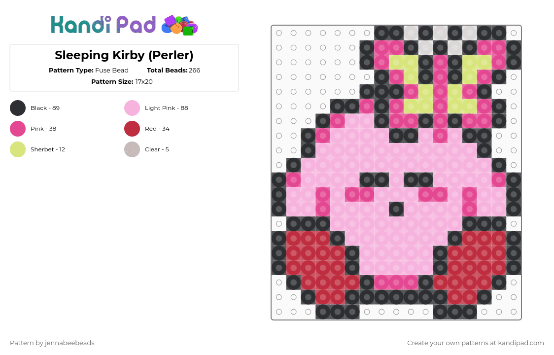 Sleeping Kirby (Perler) - Fuse Bead Pattern by jennabeebeads on Kandi Pad - pink,kirby,nintendo,butterfly,cute
