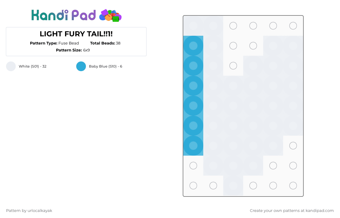 LIGHT FURY TAIL!!1! - Fuse Bead Pattern by urlocalkayak on Kandi Pad - 