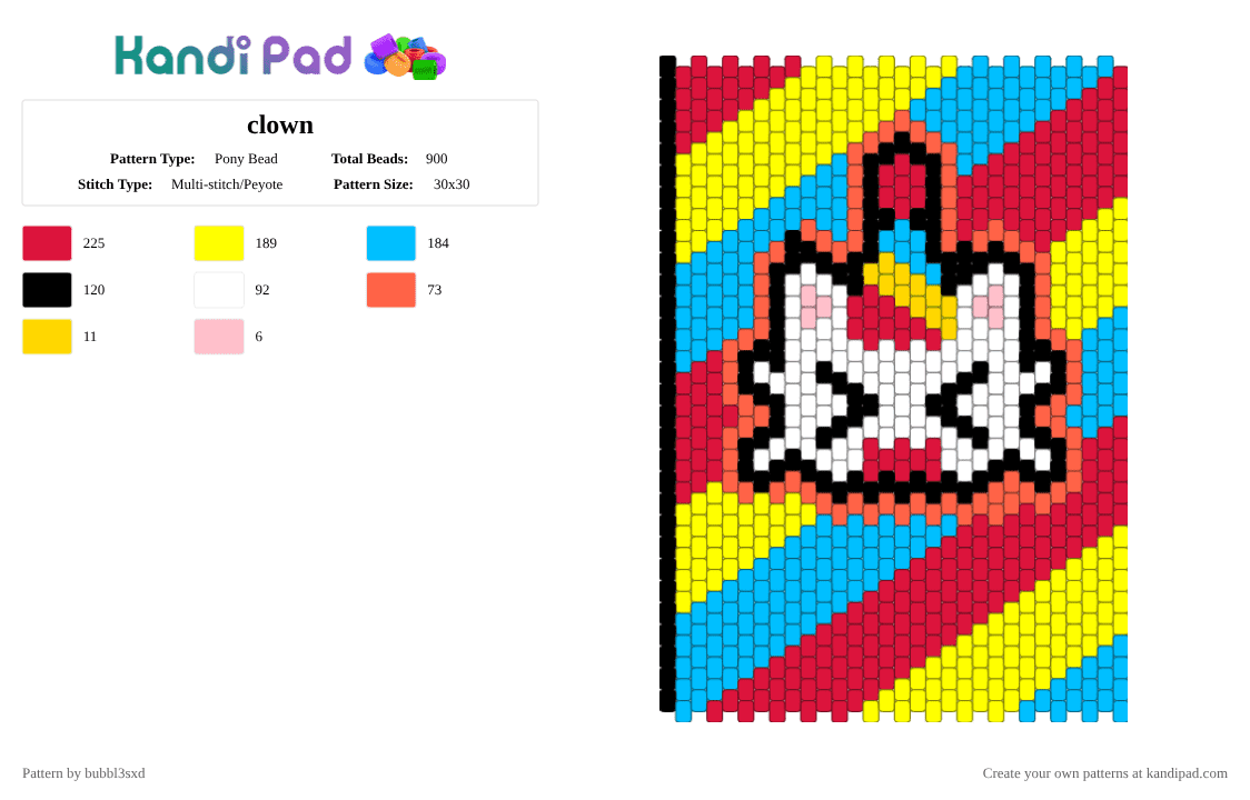 clown - Pony Bead Pattern by bubbl3sxd on Kandi Pad - red,light blue,yellow