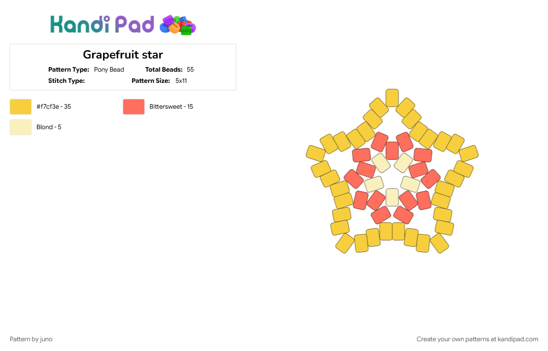 Grapefruit star - Pony Bead Pattern by juno on Kandi Pad - red, yellow