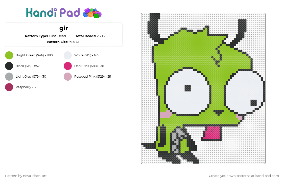 gir - Fuse Bead Pattern by nova_does_art on Kandi Pad - green,gir,cute