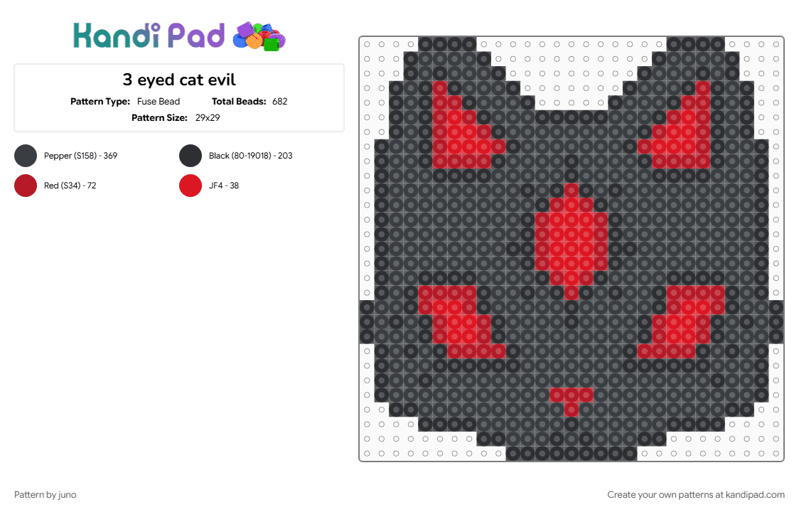 3 eyed cat evil - Fuse Bead Pattern by juno on Kandi Pad - black, cat, creepy, cute, kitty, red, spooky