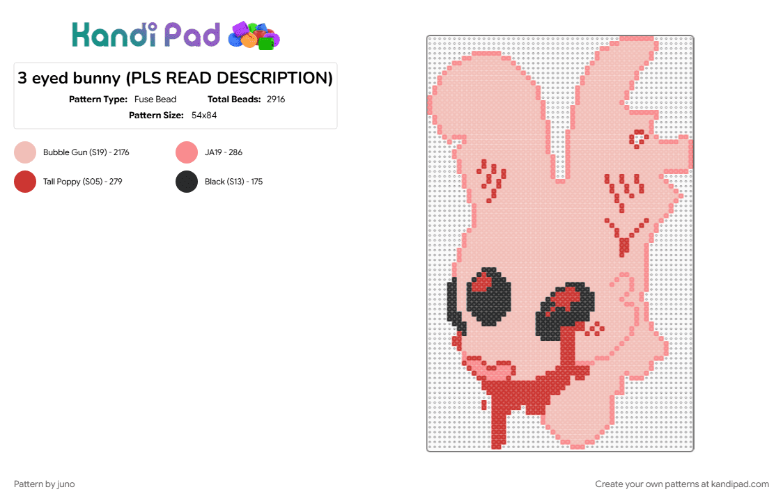 3 eyed bunny (PLS READ DESCRIPTION) - Fuse Bead Pattern by juno on Kandi Pad - animal, beige, blood, bunny, eyes, halloween, pink, red, spooky