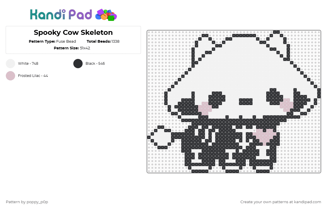 Spooky Cow Skeleton - Fuse Bead Pattern by nova_does_art on Kandi Pad - white,cow,spooky,halloween,skeleton,cute