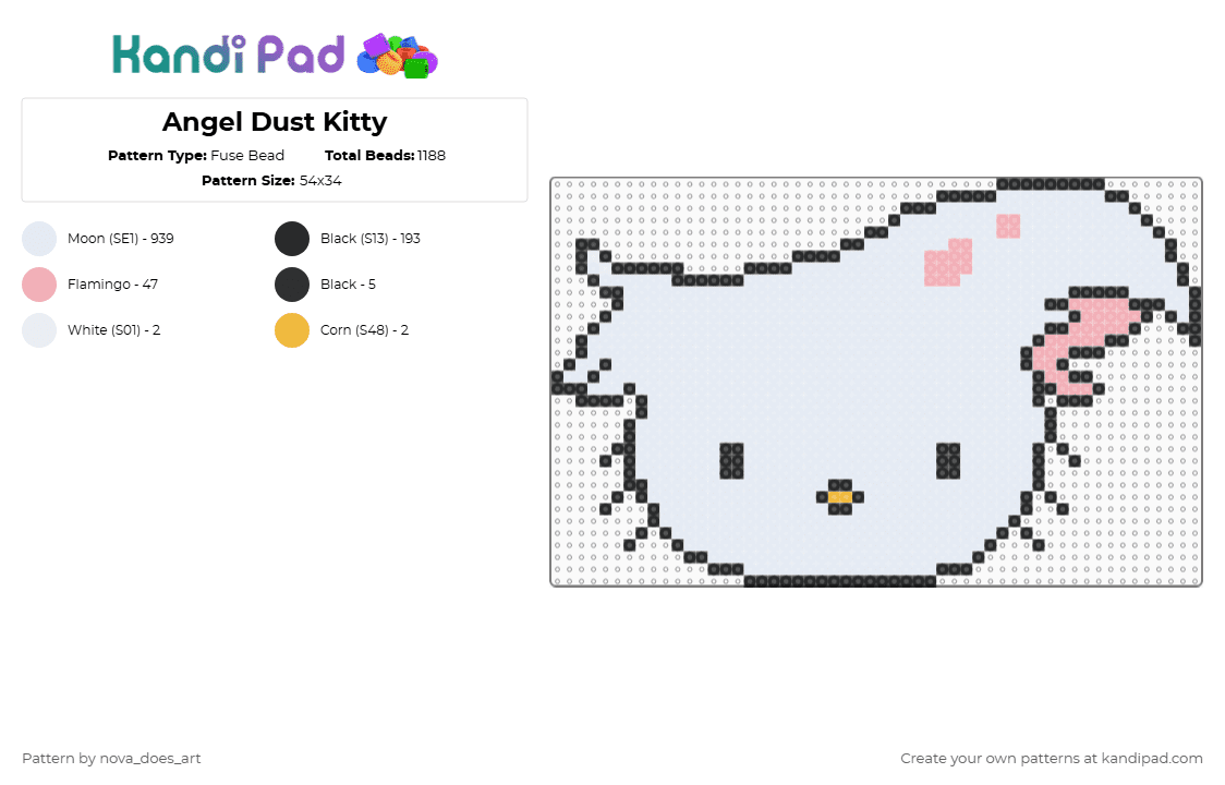 Angel Dust Kitty - Fuse Bead Pattern by nova_does_art on Kandi Pad - white,beige,hello kitty,angel dust,hazbin hotel