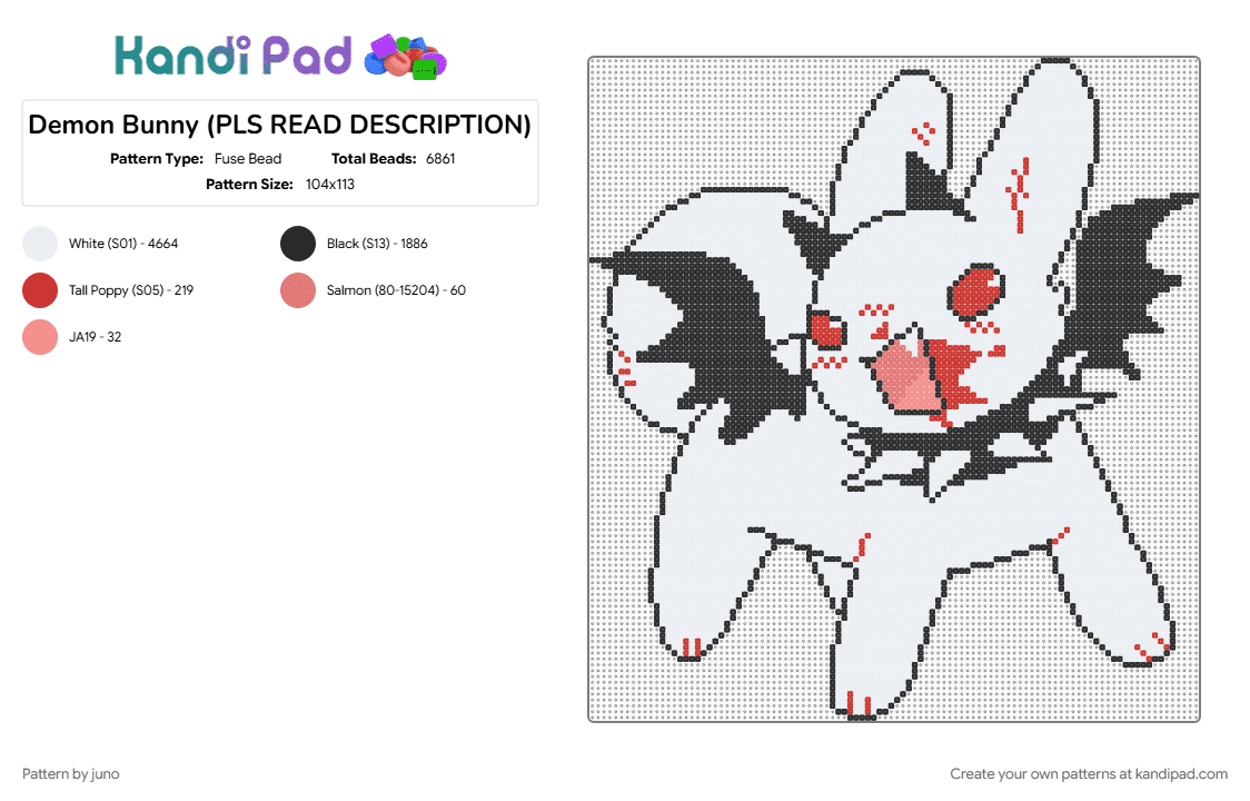 Demon Bunny (PLS READ DESCRIPTION) - Fuse Bead Pattern by juno on Kandi Pad - 