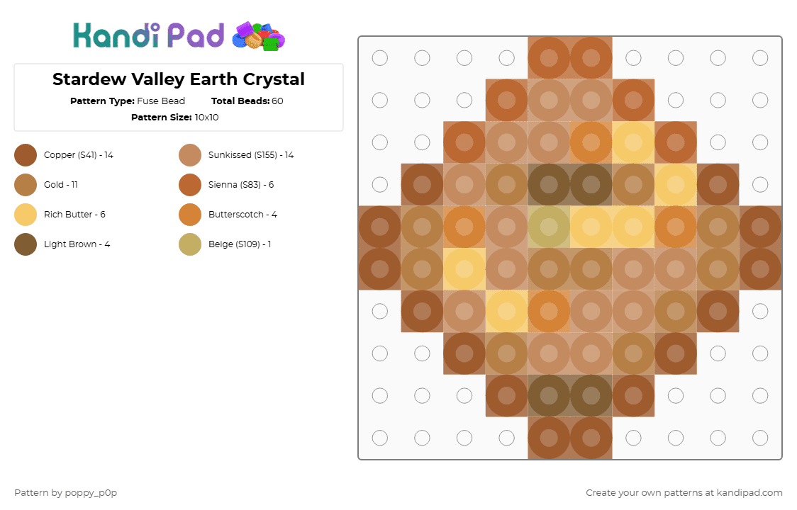 Stardew Valley Earth Crystal - Fuse Bead Pattern by nova_does_art on Kandi Pad - tan,stardew valley,mineral,craystal,rock,game,stardew,crystal