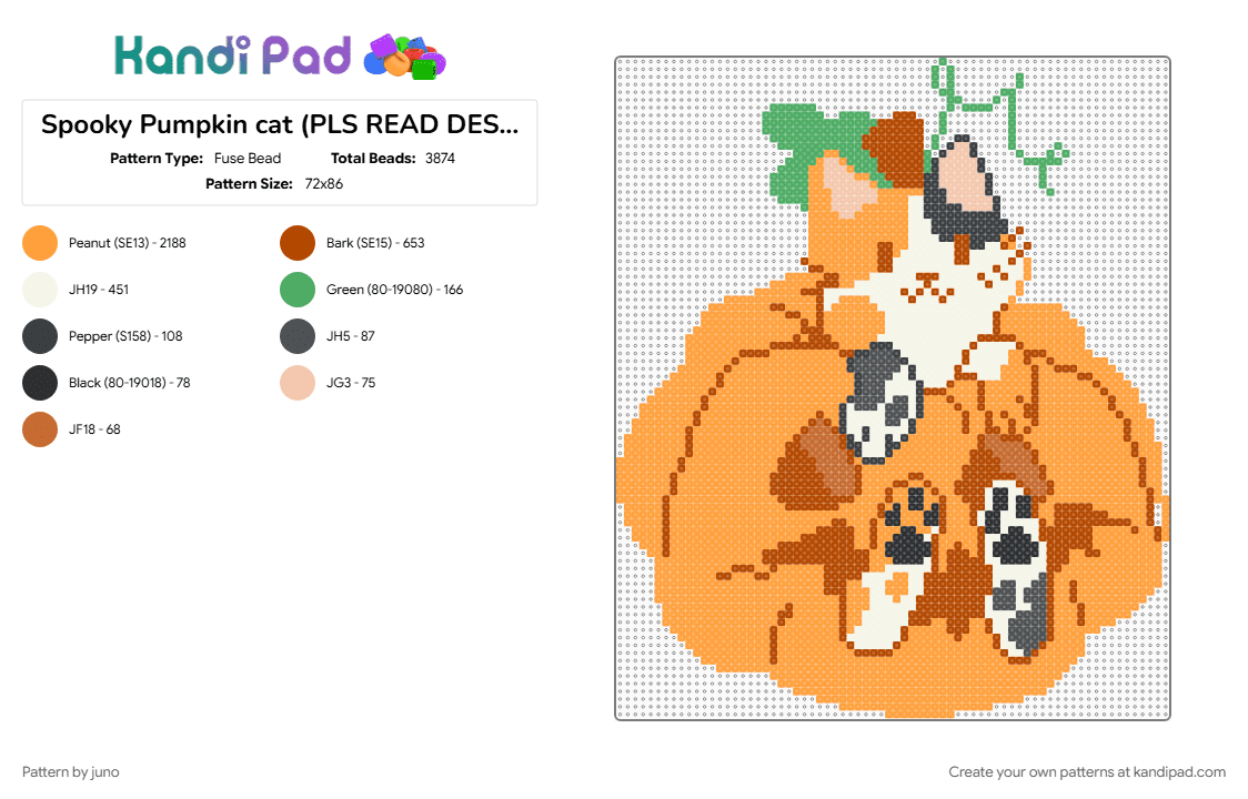 Spooky Pumpkin cat (PLS READ DESCRIPTION) - Fuse Bead Pattern by juno on Kandi Pad - cat, cats, halloween, jackolantern, orange cat, pumpkin, spooky