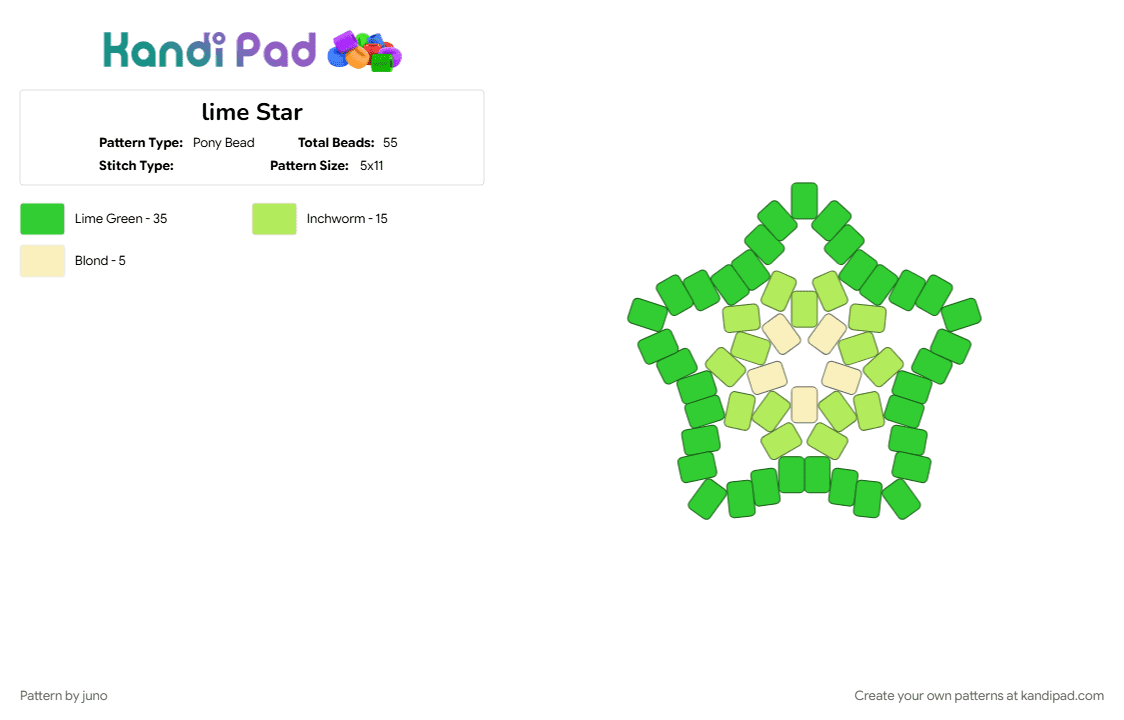 lime Star - Pony Bead Pattern by juno on Kandi Pad - food, fruit, fruit slice, green, lime, slice, star, yellow