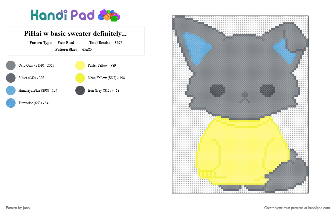 PiHai w basic sweater definitely not because it was too hard to make - Fuse Bead Pattern by juno on Kandi Pad - gray, yellow