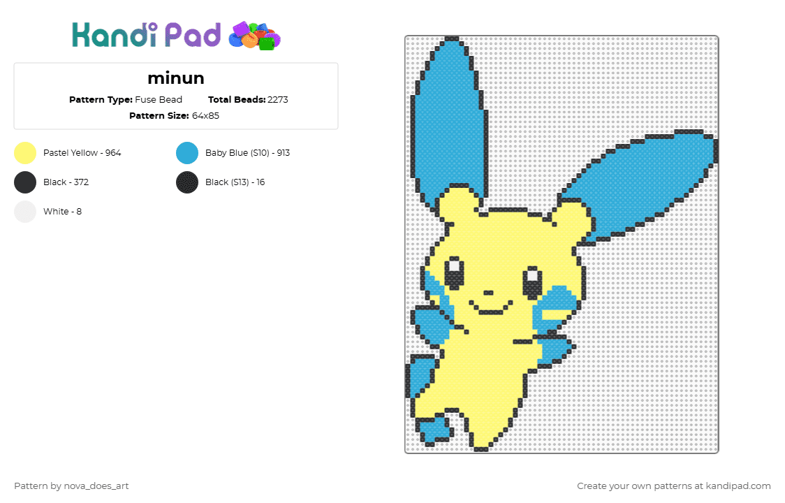 minun - Fuse Bead Pattern by juno on Kandi Pad - light blue,yellow,minun