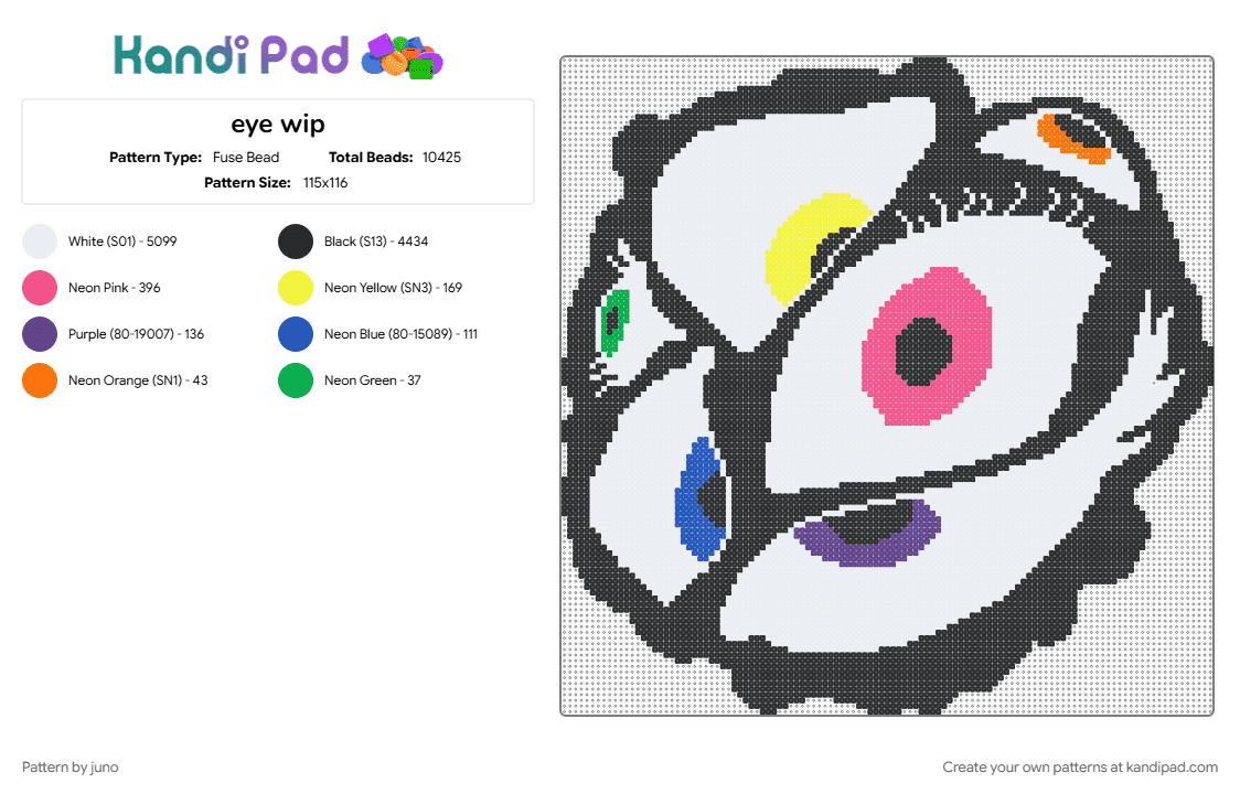 Rainbow eyes (PLS READ DESCRIPTION) - Fuse Bead Pattern by juno on Kandi Pad - black, colorful, eye, eyes, halloween, rainbow, spooky, white